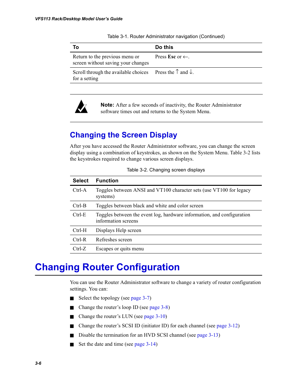 Changing the screen display, Changing router configuration, Changing the screen display -6 | Changing router configuration -6 | Chaparral VFS113 User Manual | Page 34 / 96