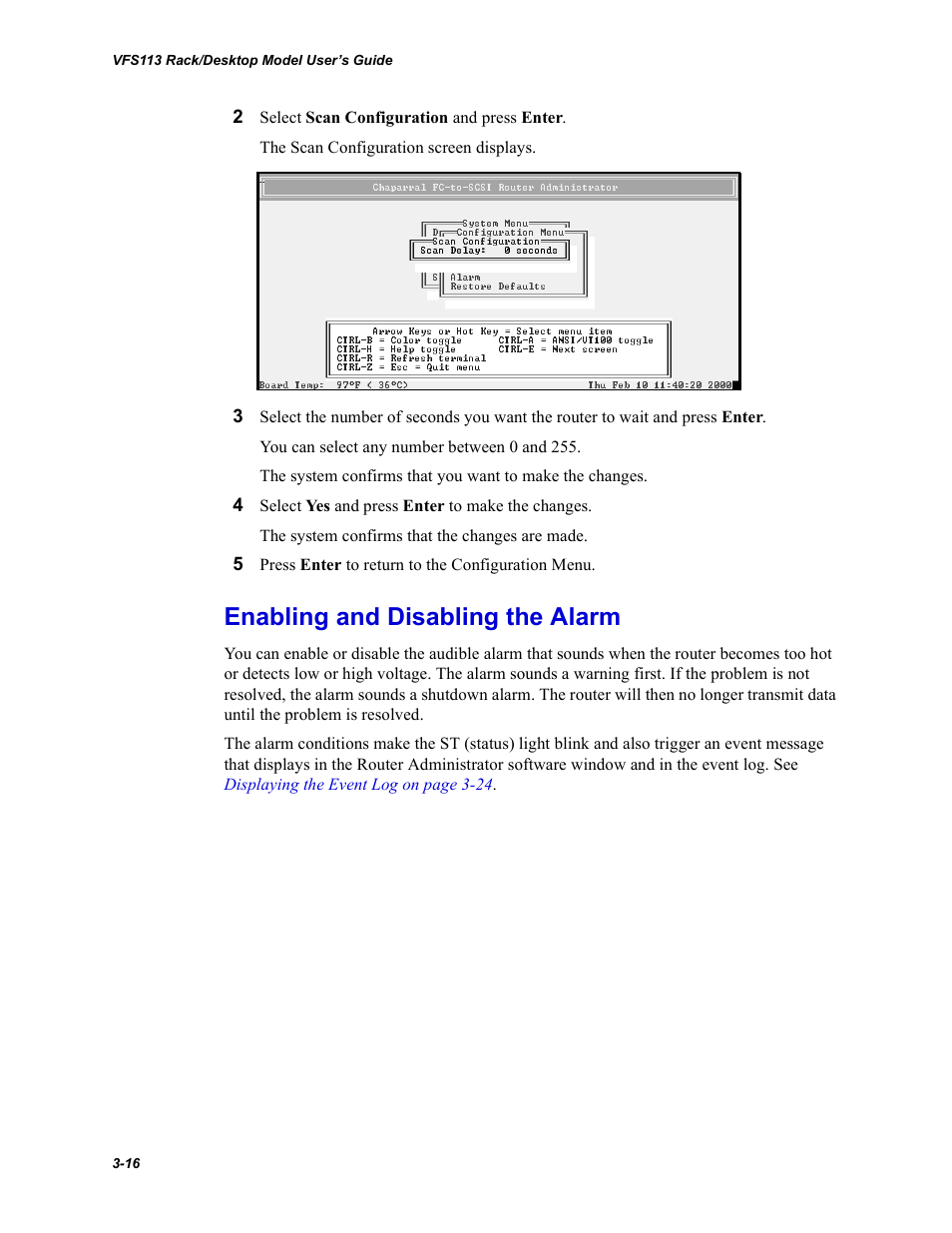 Enabling and disabling the alarm, Enabling and disabling the alarm -16 | Chaparral VFS113 User Manual | Page 44 / 96