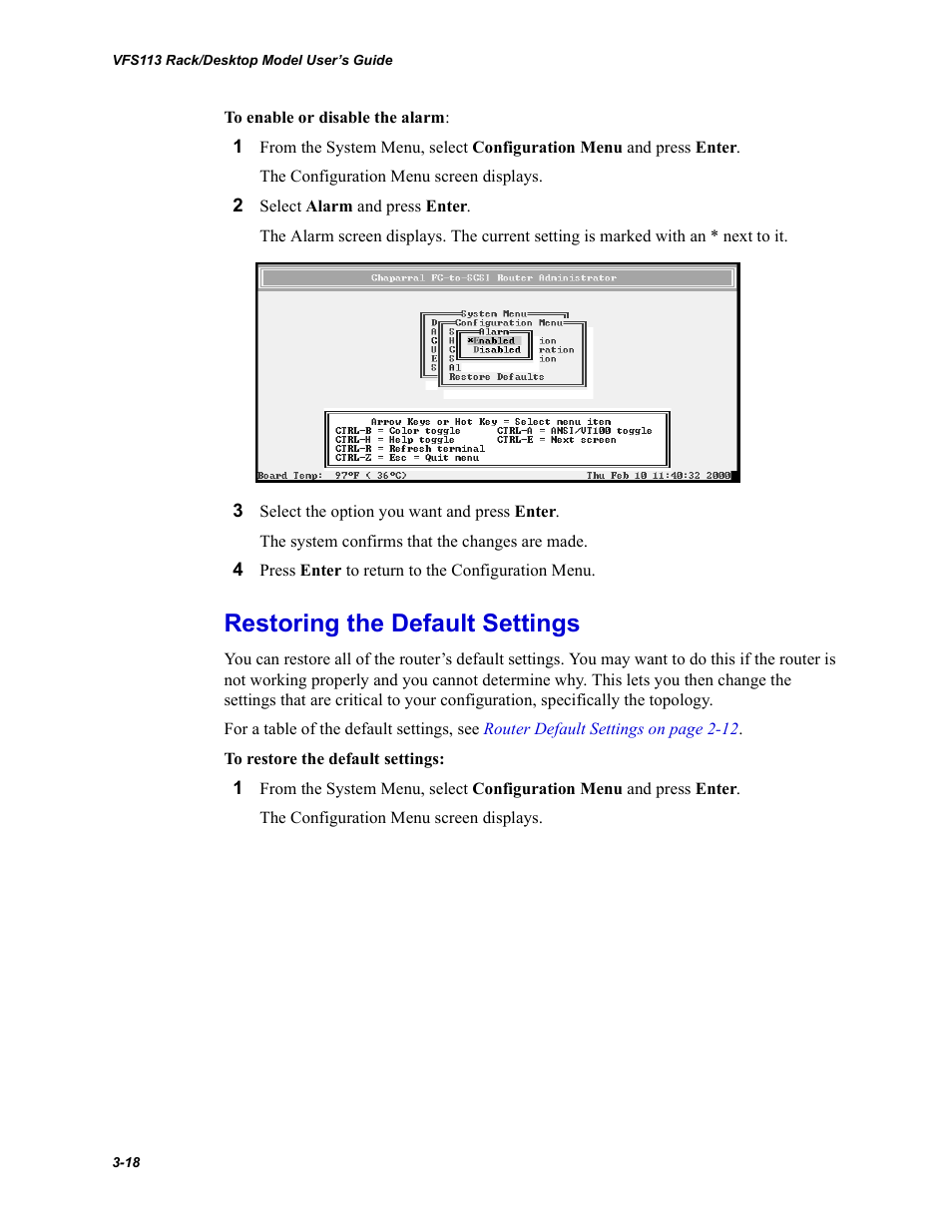 Restoring the default settings, Restoring the default settings -18 | Chaparral VFS113 User Manual | Page 46 / 96
