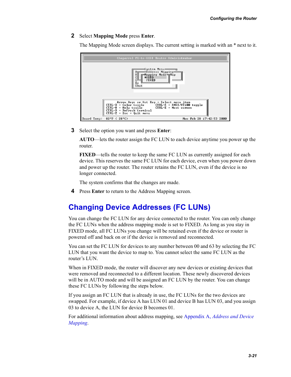 Changing device addresses (fc luns), Changing device addresses (fc luns) -21 | Chaparral VFS113 User Manual | Page 49 / 96