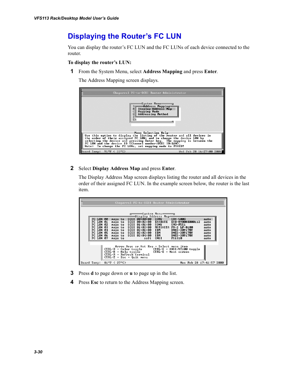 Displaying the router’s fc lun, Displaying the router’s fc lun -30 | Chaparral VFS113 User Manual | Page 58 / 96