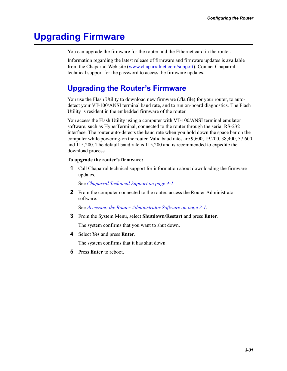 Upgrading firmware, Upgrading the router’s firmware, Upgrading firmware -31 | Upgrading the router’s firmware -31 | Chaparral VFS113 User Manual | Page 59 / 96