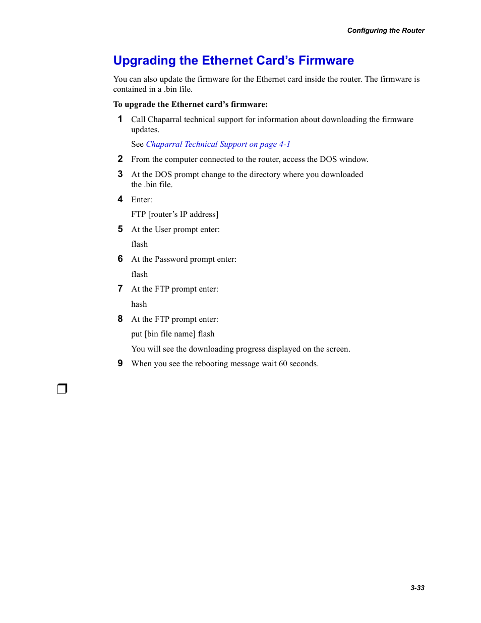 Upgrading the ethernet card’s firmware, Upgrading the ethernet card’s firmware -33 | Chaparral VFS113 User Manual | Page 61 / 96