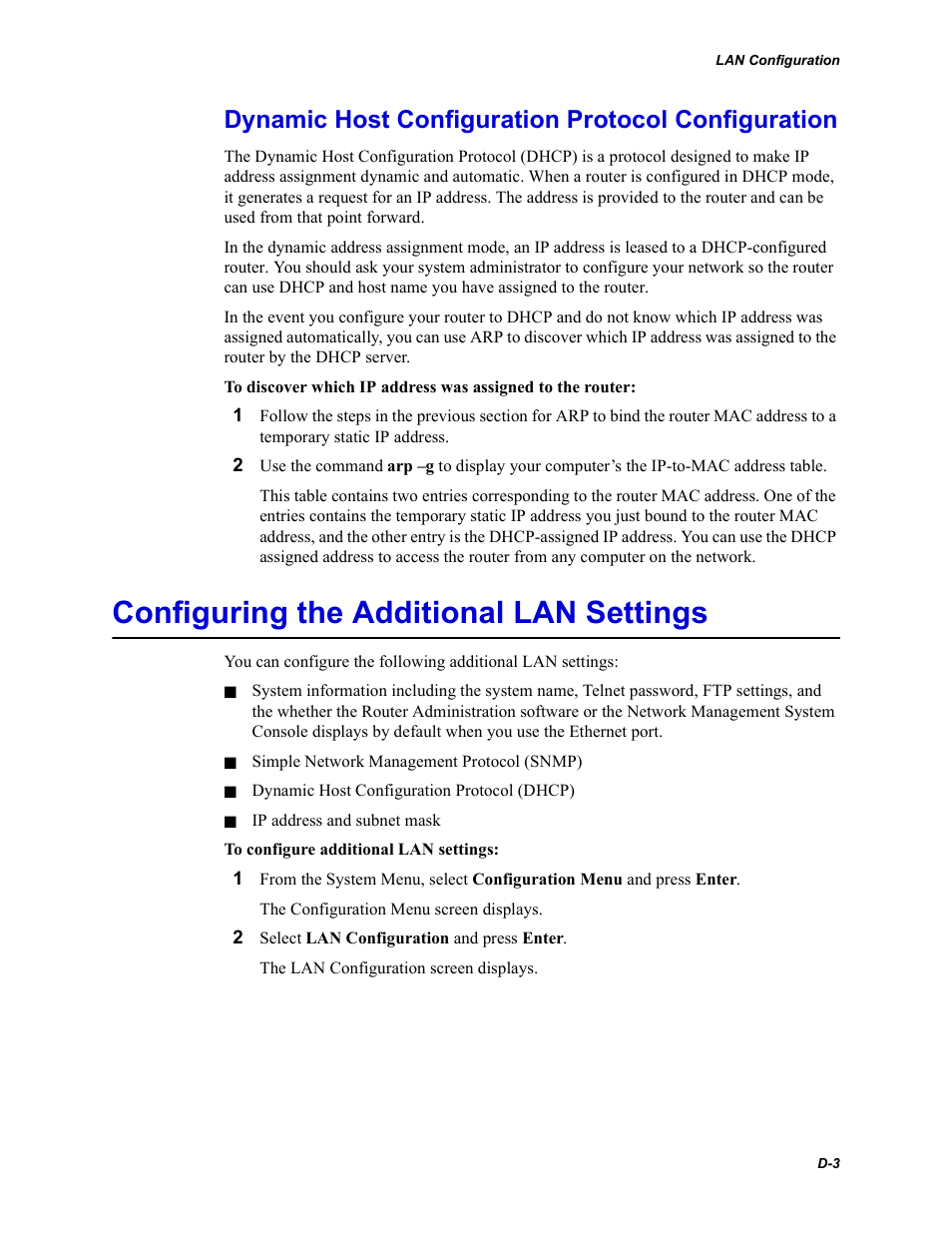 Dynamic host configuration protocol configuration, Configuring the additional lan settings, Dynamic | Chaparral VFS113 User Manual | Page 77 / 96