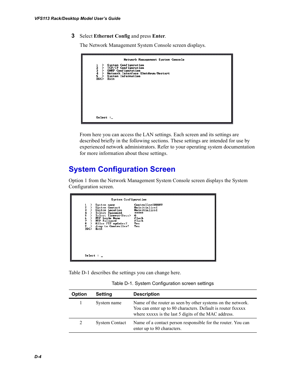 System configuration screen | Chaparral VFS113 User Manual | Page 78 / 96