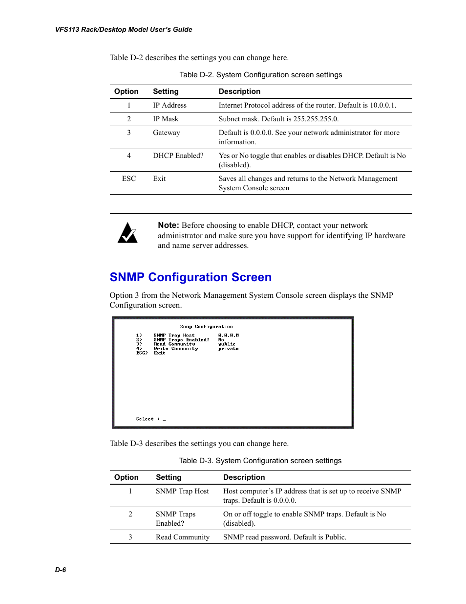 Snmp configuration screen | Chaparral VFS113 User Manual | Page 80 / 96
