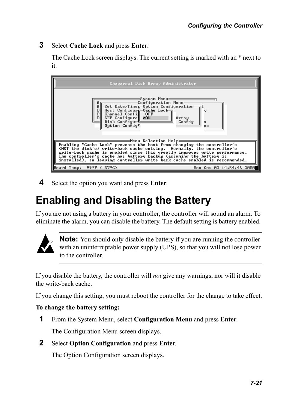 Enabling and disabling the battery, Enabling and disabling the battery 7-21 | Chaparral K5312/K7313 User Manual | Page 101 / 160