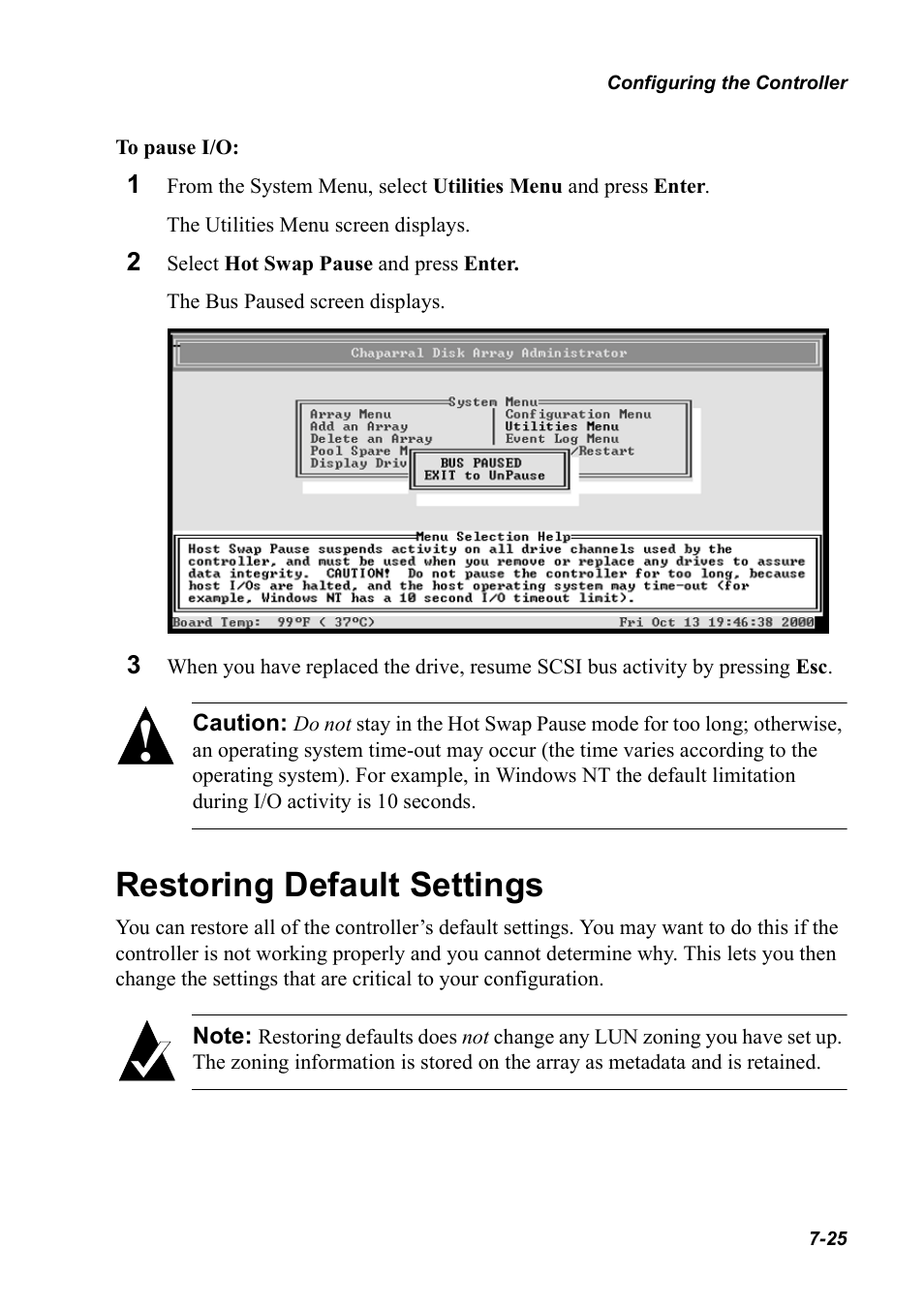 Restoring default settings, Restoring default settings 7-25 | Chaparral K5312/K7313 User Manual | Page 105 / 160