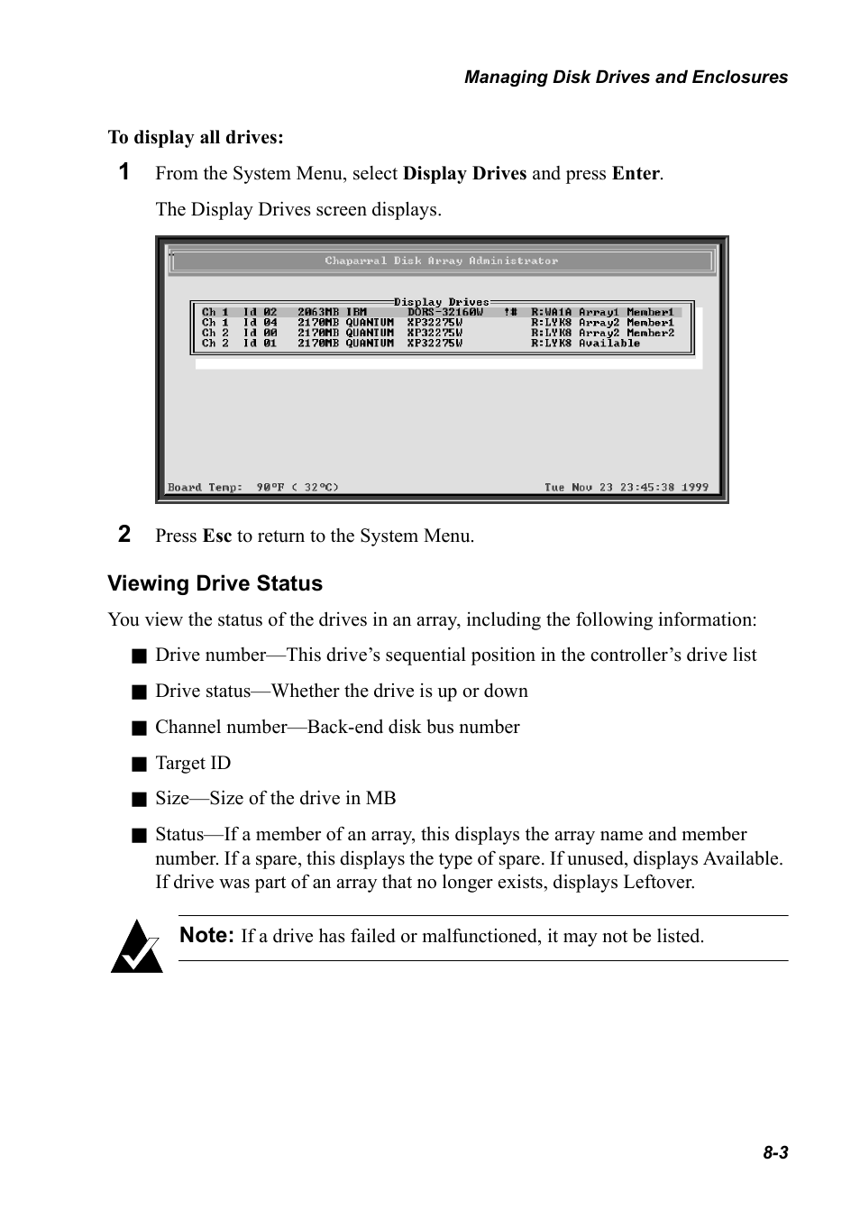 Viewing drive status | Chaparral K5312/K7313 User Manual | Page 111 / 160