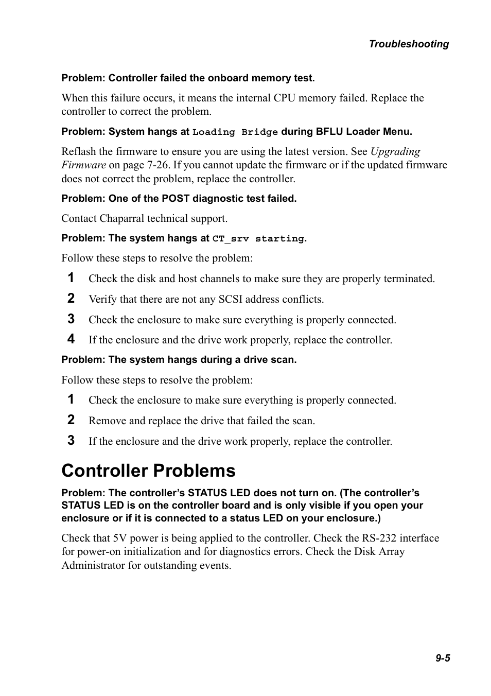 Controller problems, Controller problems 9-5 | Chaparral K5312/K7313 User Manual | Page 129 / 160