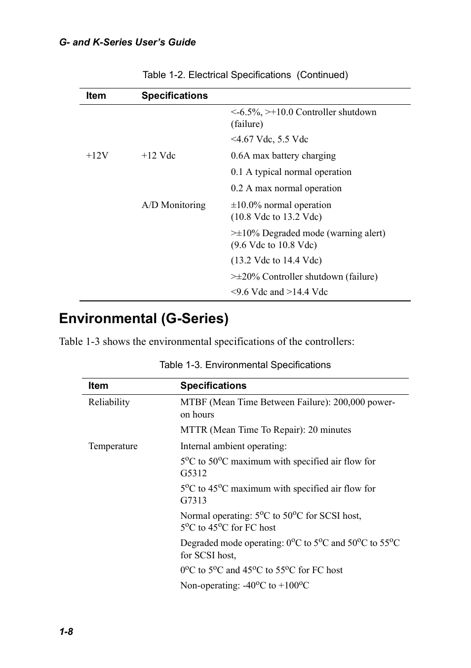 Environmental (g-series), Environmental (g-series) 1-8 | Chaparral K5312/K7313 User Manual | Page 18 / 160