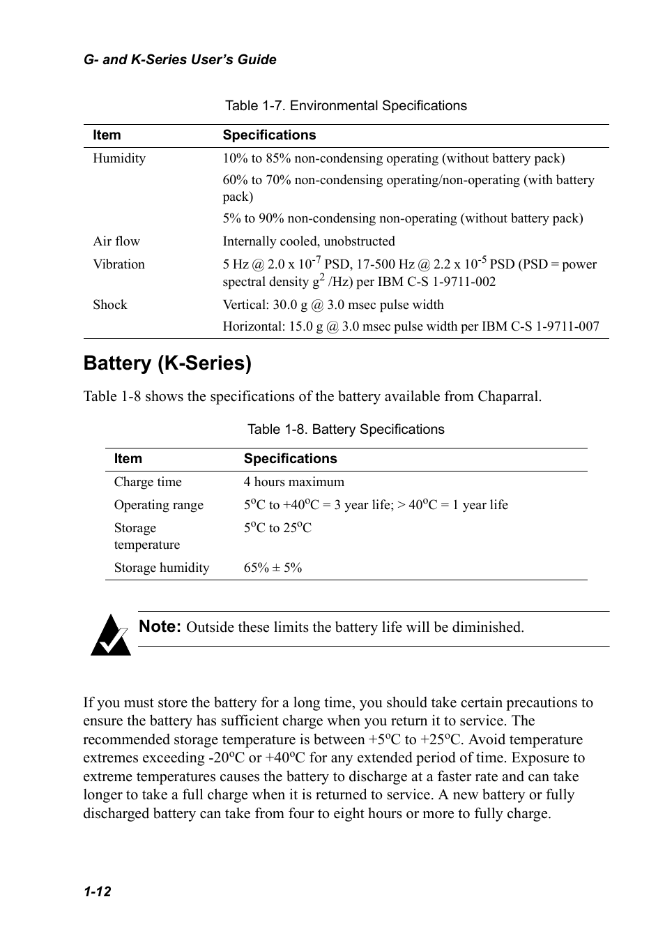 Battery (k-series), Battery (k-series) 1-12 | Chaparral K5312/K7313 User Manual | Page 22 / 160