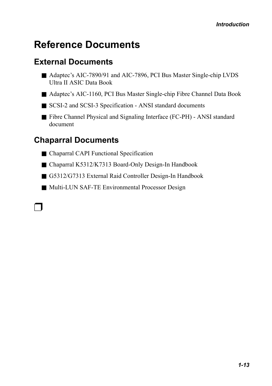 Reference documents, External documents, Chaparral documents | Reference documents 1-13, External documents 1-13 chaparral documents 1-13 | Chaparral K5312/K7313 User Manual | Page 23 / 160