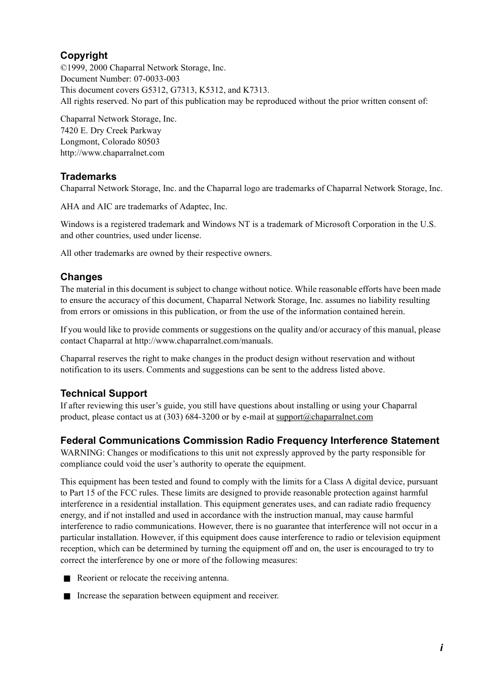 Chaparral K5312/K7313 User Manual | Page 3 / 160