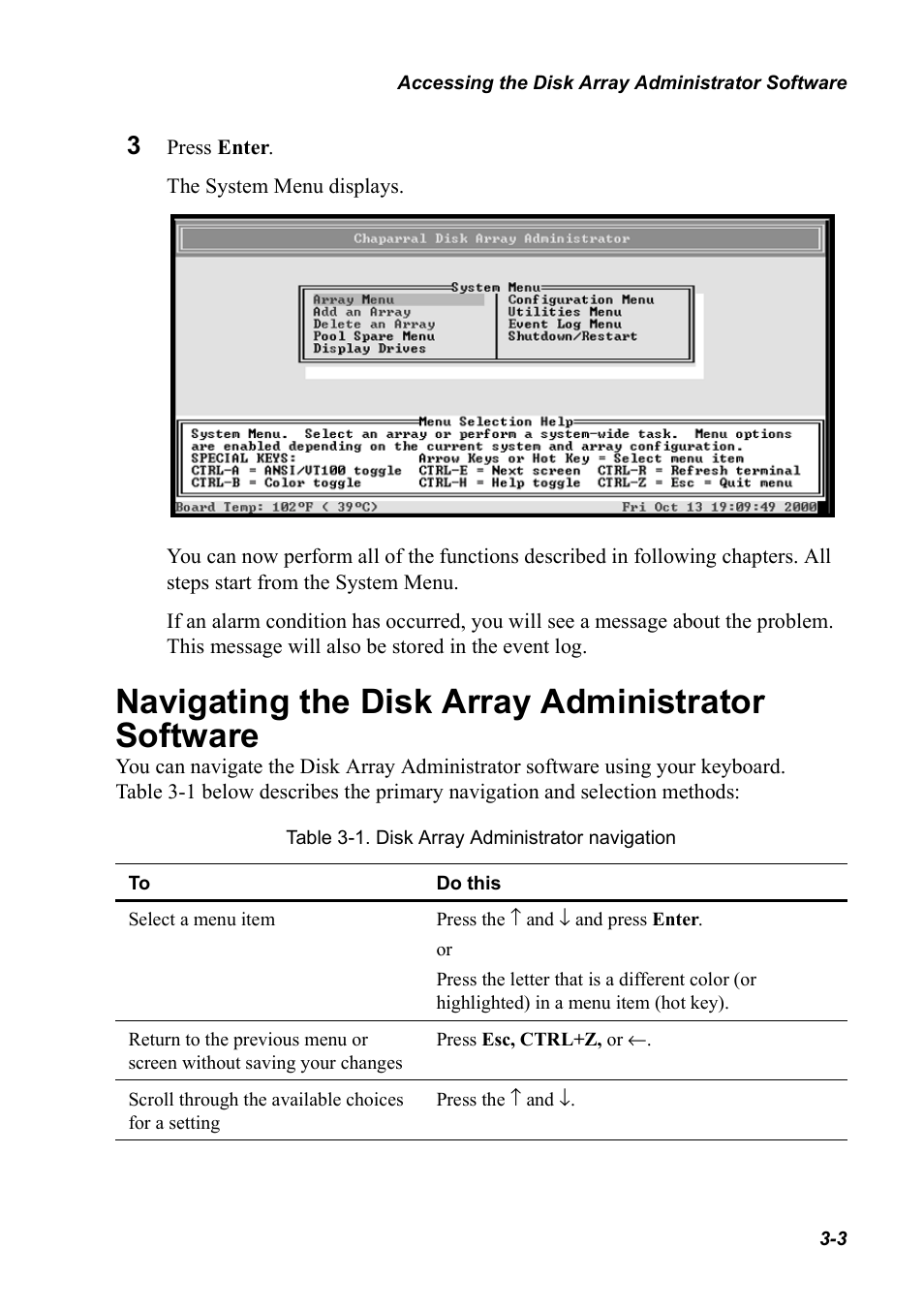 Navigating the disk array administrator software | Chaparral K5312/K7313 User Manual | Page 31 / 160