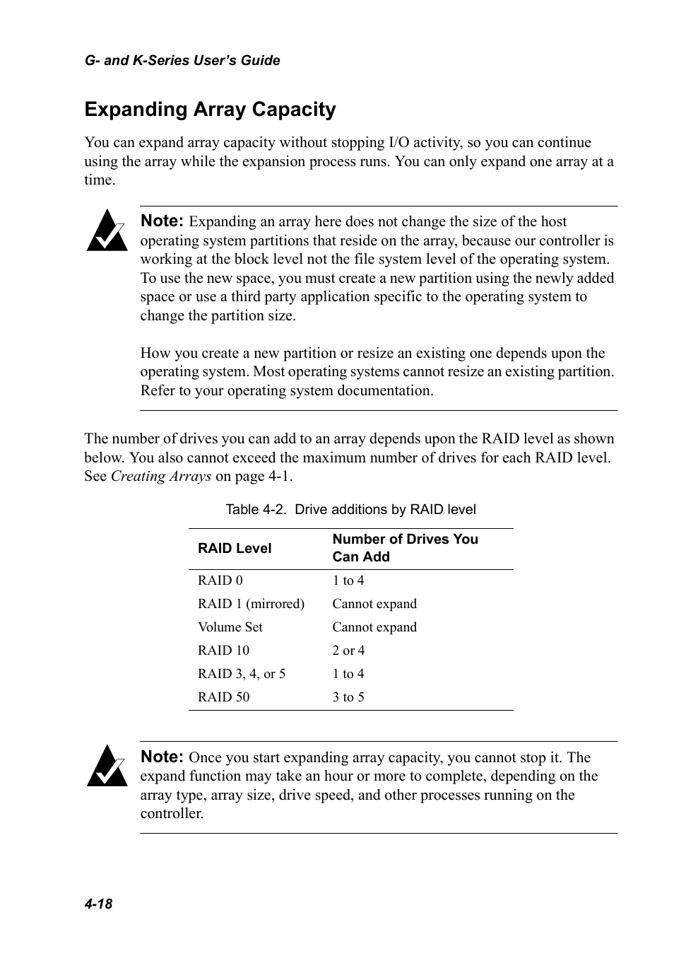 Expanding array capacity, Expanding array capacity 4-18 | Chaparral K5312/K7313 User Manual | Page 52 / 160