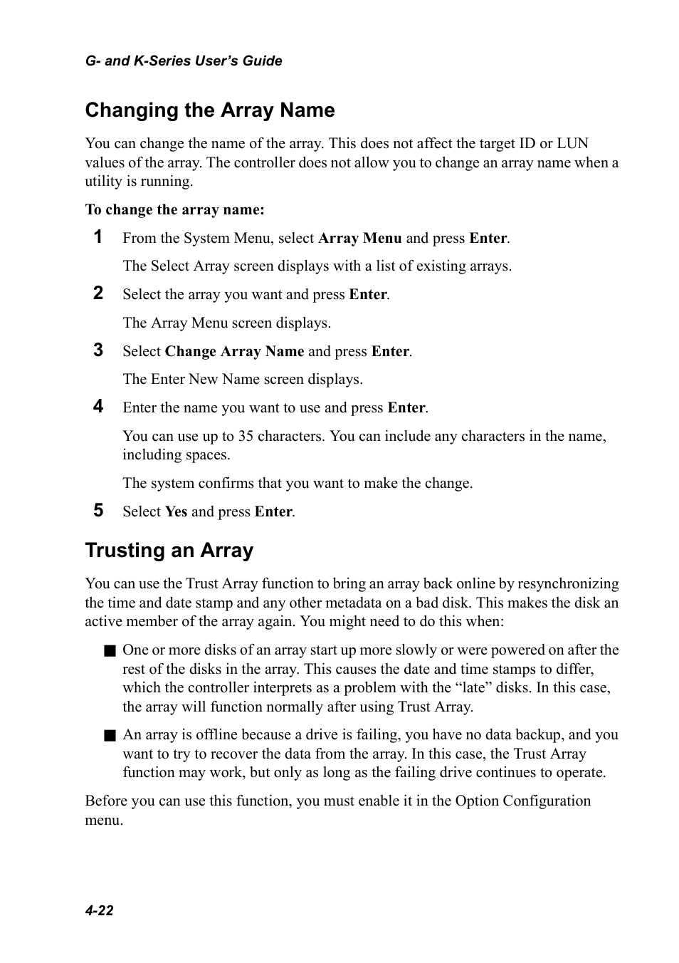 Changing the array name, Trusting an array | Chaparral K5312/K7313 User Manual | Page 56 / 160