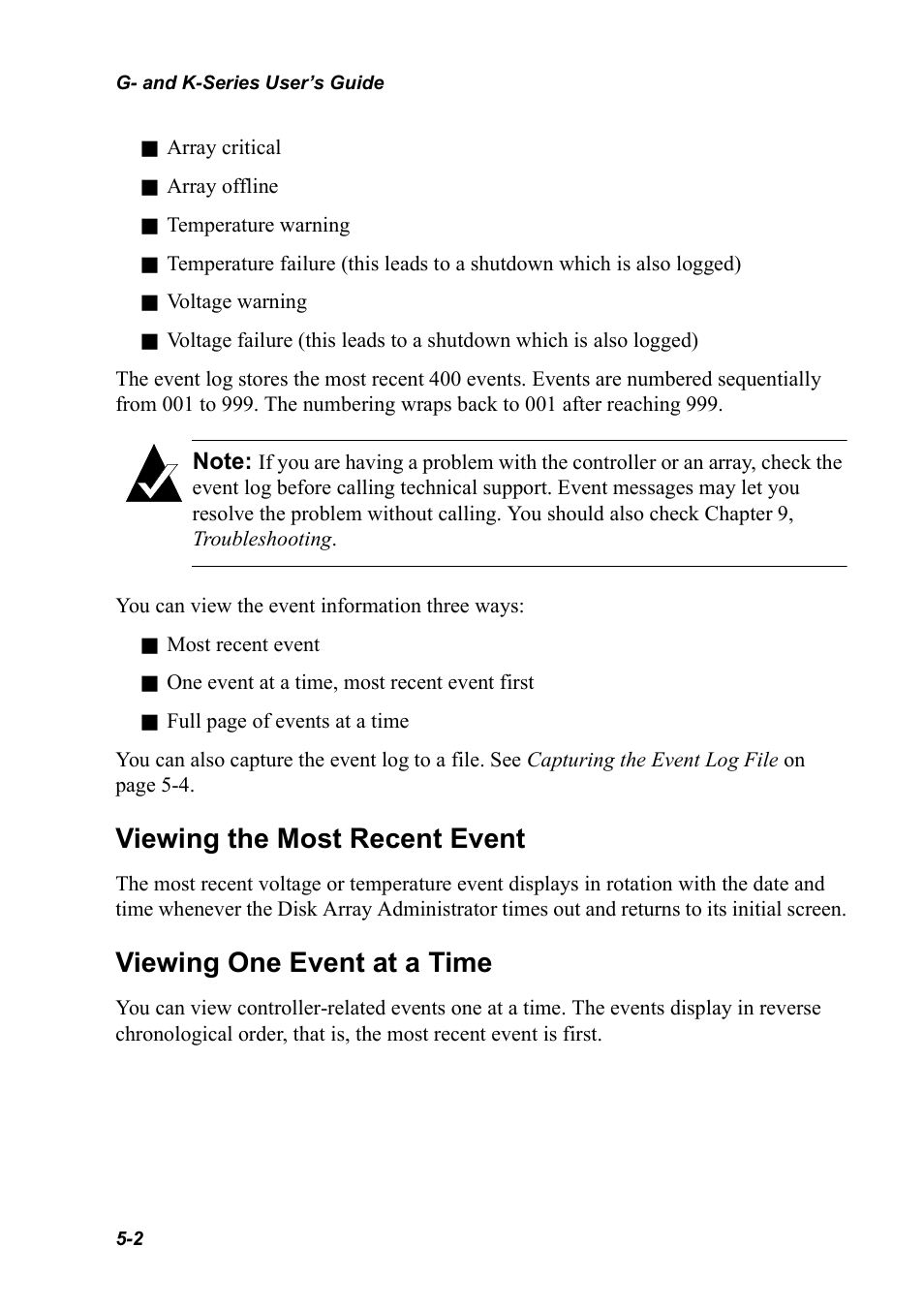 Viewing the most recent event, Viewing one event at a time | Chaparral K5312/K7313 User Manual | Page 60 / 160