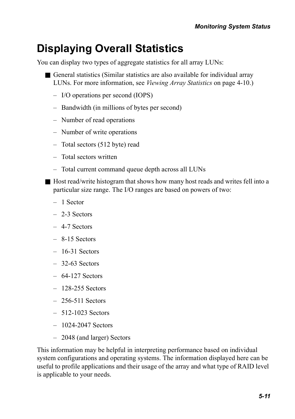 Displaying overall statistics, Displaying overall statistics 5-11 | Chaparral K5312/K7313 User Manual | Page 69 / 160