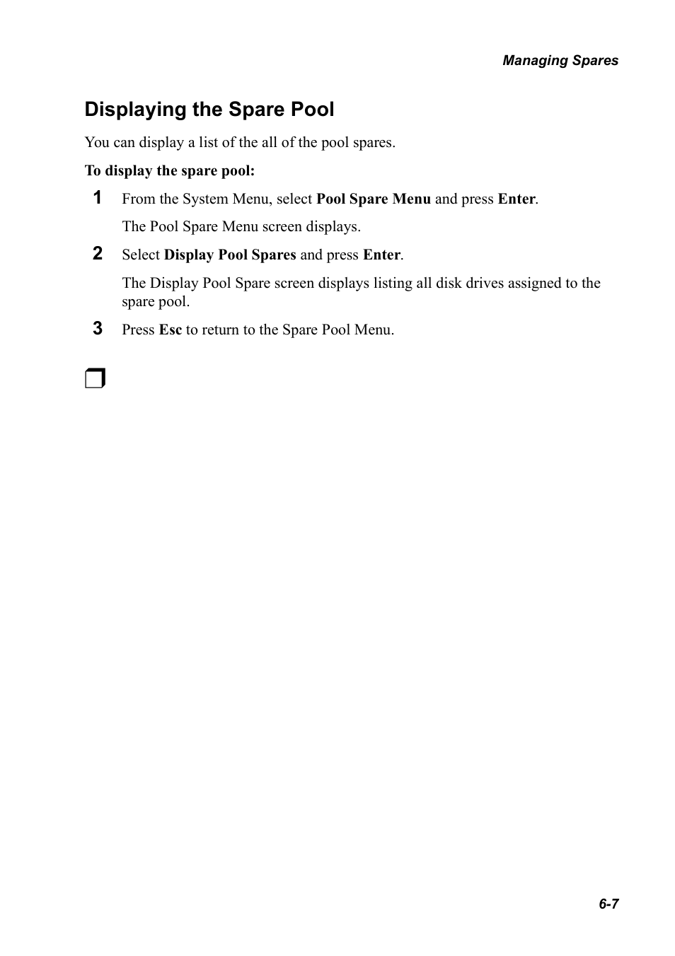 Displaying the spare pool, Displaying the spare pool 6-7 | Chaparral K5312/K7313 User Manual | Page 79 / 160