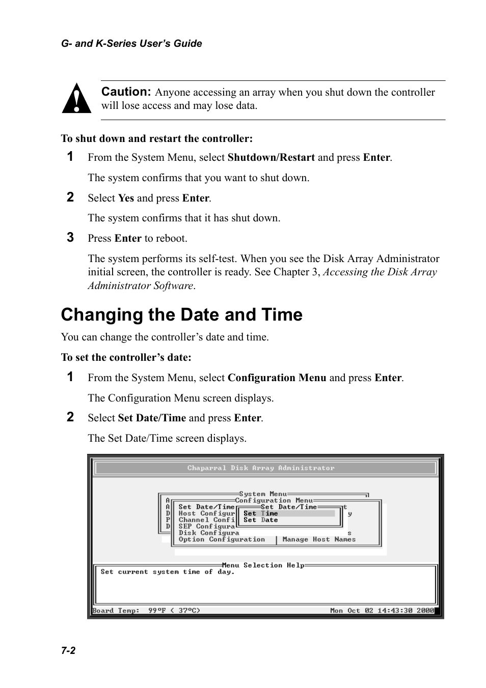 Changing the date and time, Changing the date and time 7-2 | Chaparral K5312/K7313 User Manual | Page 82 / 160