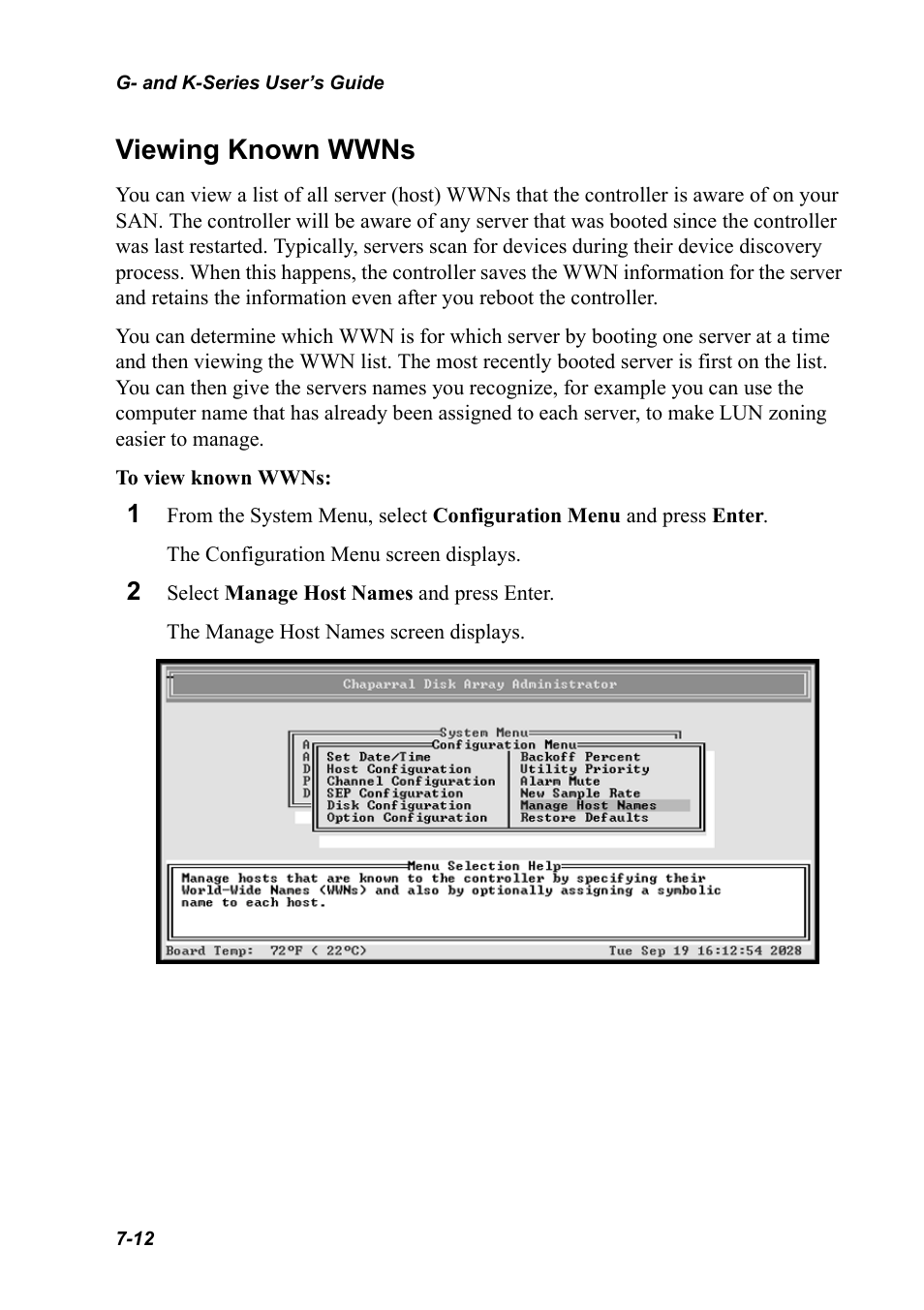 Viewing known wwns, Viewing known wwns 7-12 | Chaparral K5312/K7313 User Manual | Page 92 / 160