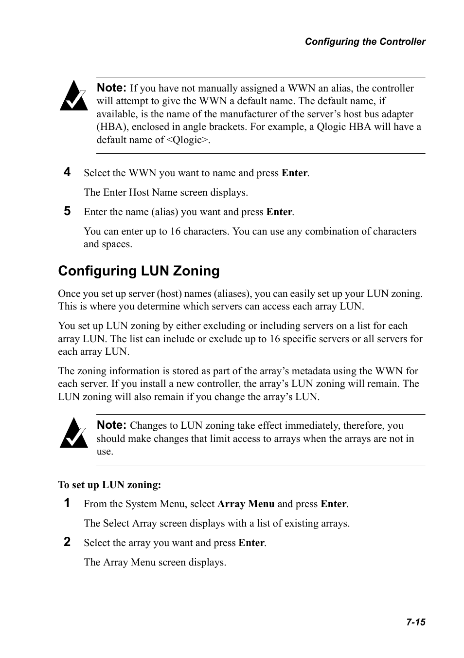 Configuring lun zoning, Configuring lun zoning 7-15 | Chaparral K5312/K7313 User Manual | Page 95 / 160