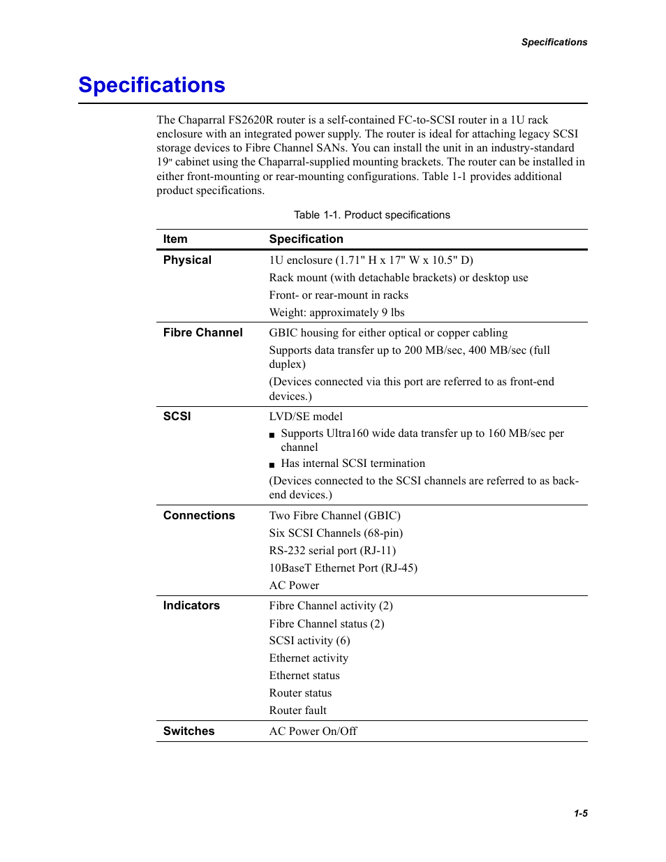Specifications | Chaparral FS2620R User Manual | Page 15 / 100