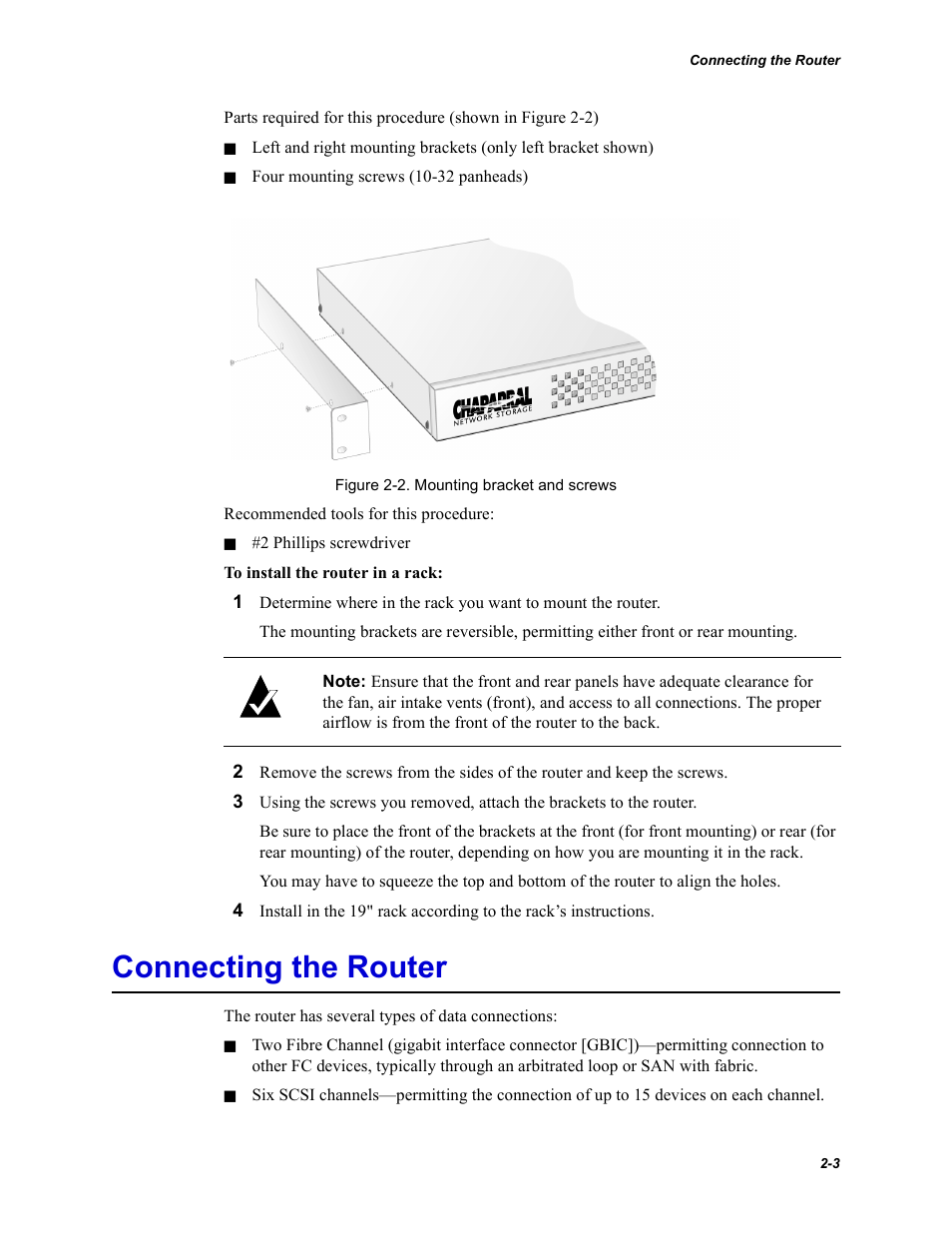 Connecting the router | Chaparral FS2620R User Manual | Page 19 / 100