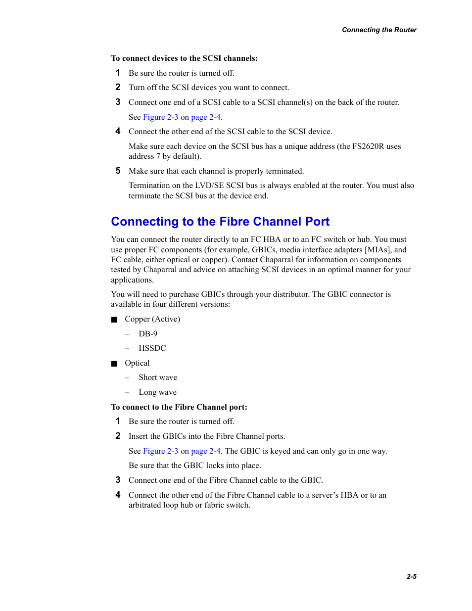 Connecting to the fibre channel port | Chaparral FS2620R User Manual | Page 21 / 100
