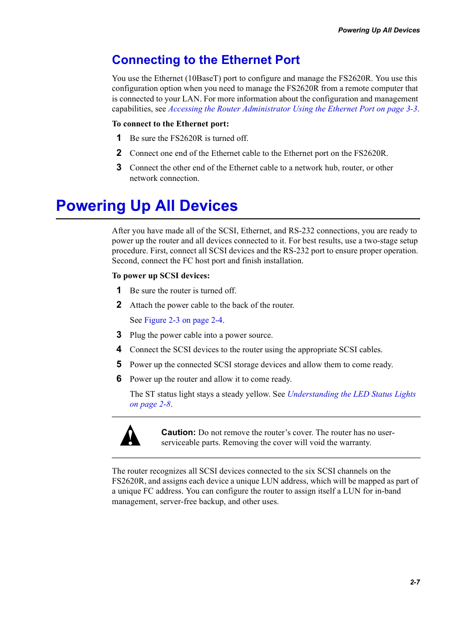 Connecting to the ethernet port, Powering up all devices | Chaparral FS2620R User Manual | Page 23 / 100