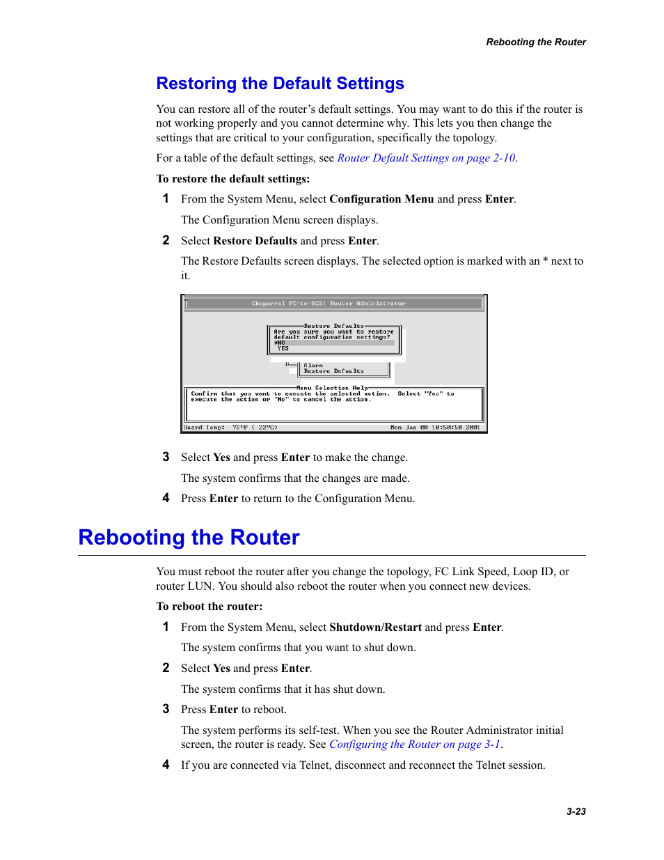 Restoring the default settings, Rebooting the router | Chaparral FS2620R User Manual | Page 53 / 100