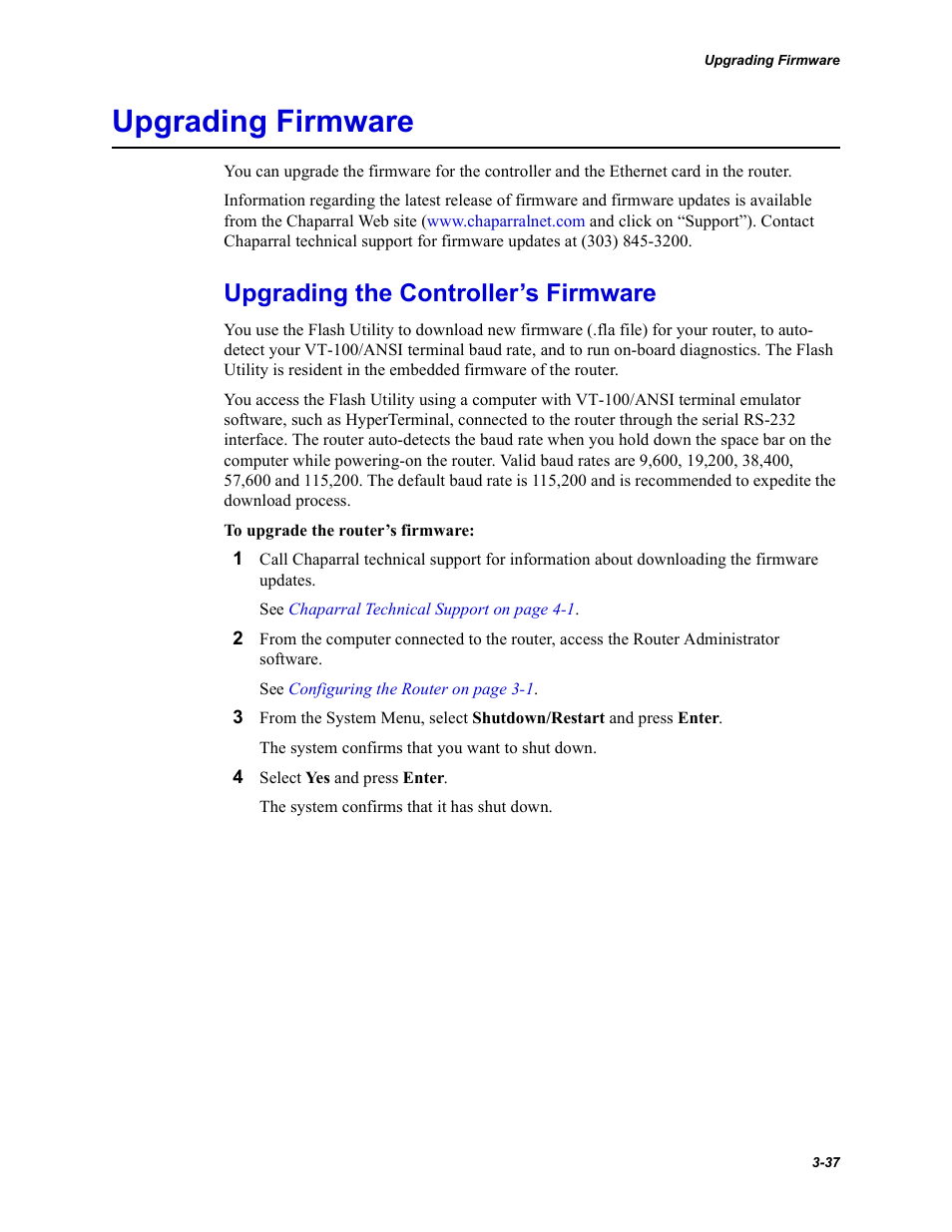 Upgrading firmware, Upgrading the controller’s firmware | Chaparral FS2620R User Manual | Page 67 / 100
