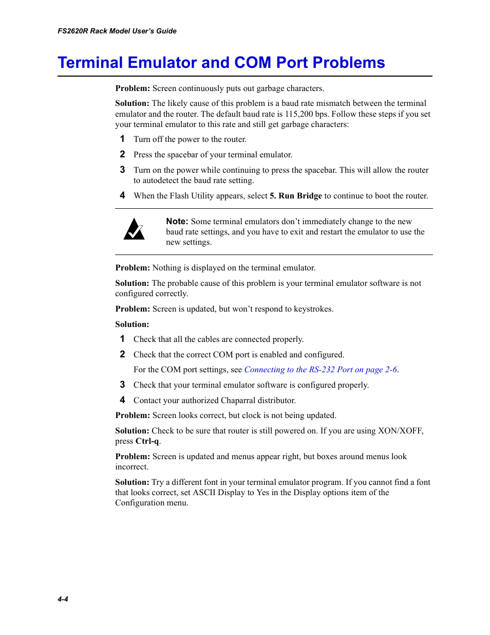 Terminal emulator and com port problems | Chaparral FS2620R User Manual | Page 74 / 100