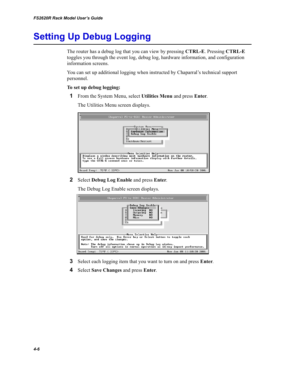 Setting up debug logging | Chaparral FS2620R User Manual | Page 76 / 100
