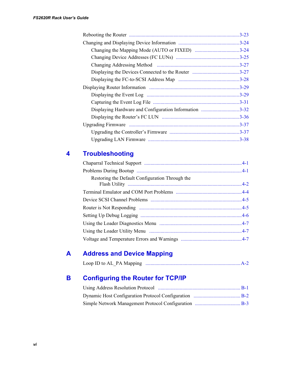 4 troubleshooting, A address and device mapping, B configuring the router for tcp/ip | 4troubleshooting, Aaddress and device mapping, Bconfiguring the router for tcp/ip | Chaparral FS2620R User Manual | Page 8 / 100