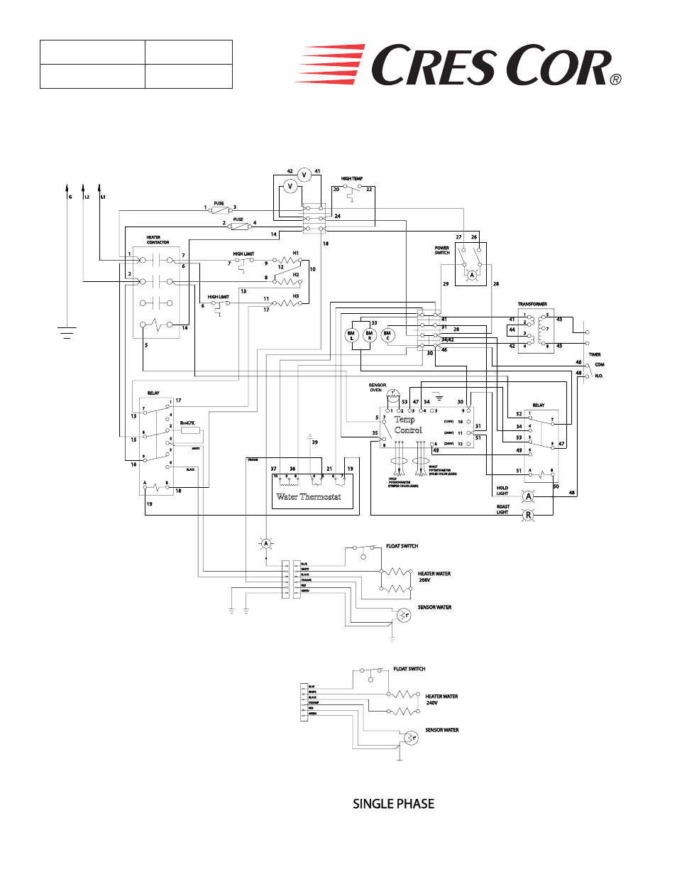 Wiring diagram single phase, Single phase, Fl-2270 | Ovens, Water thermostat, 1 phase temp control | Cres Cor CO151HW189B User Manual | Page 12 / 13