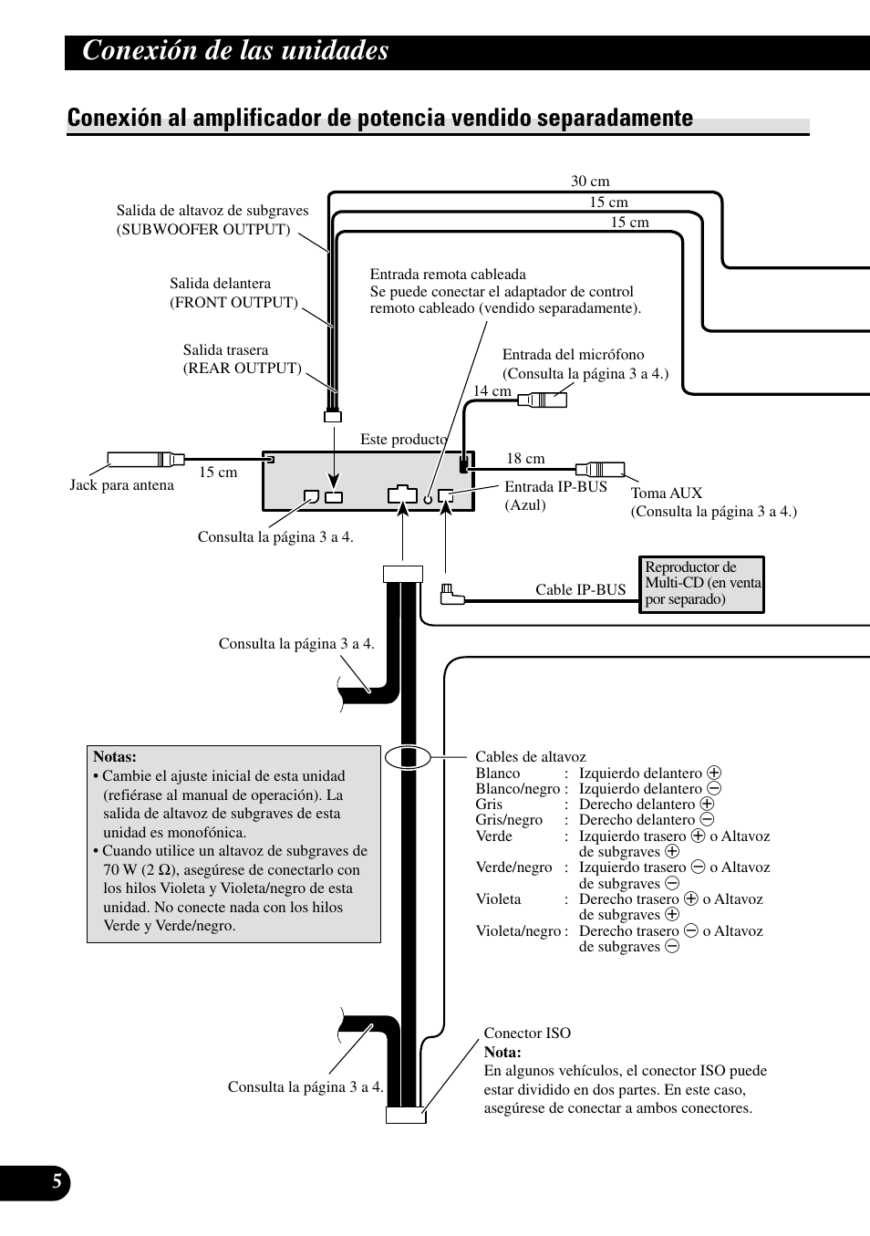 Conexión al amplificador de potencia vendido, Separadamente, Conexión de las unidades | Pioneer DEH-P85BT User Manual | Page 16 / 72