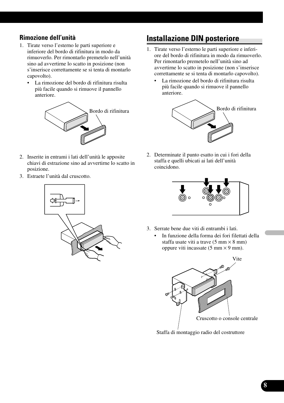 Installazione din posteriore | Pioneer DEH-P85BT User Manual | Page 49 / 72