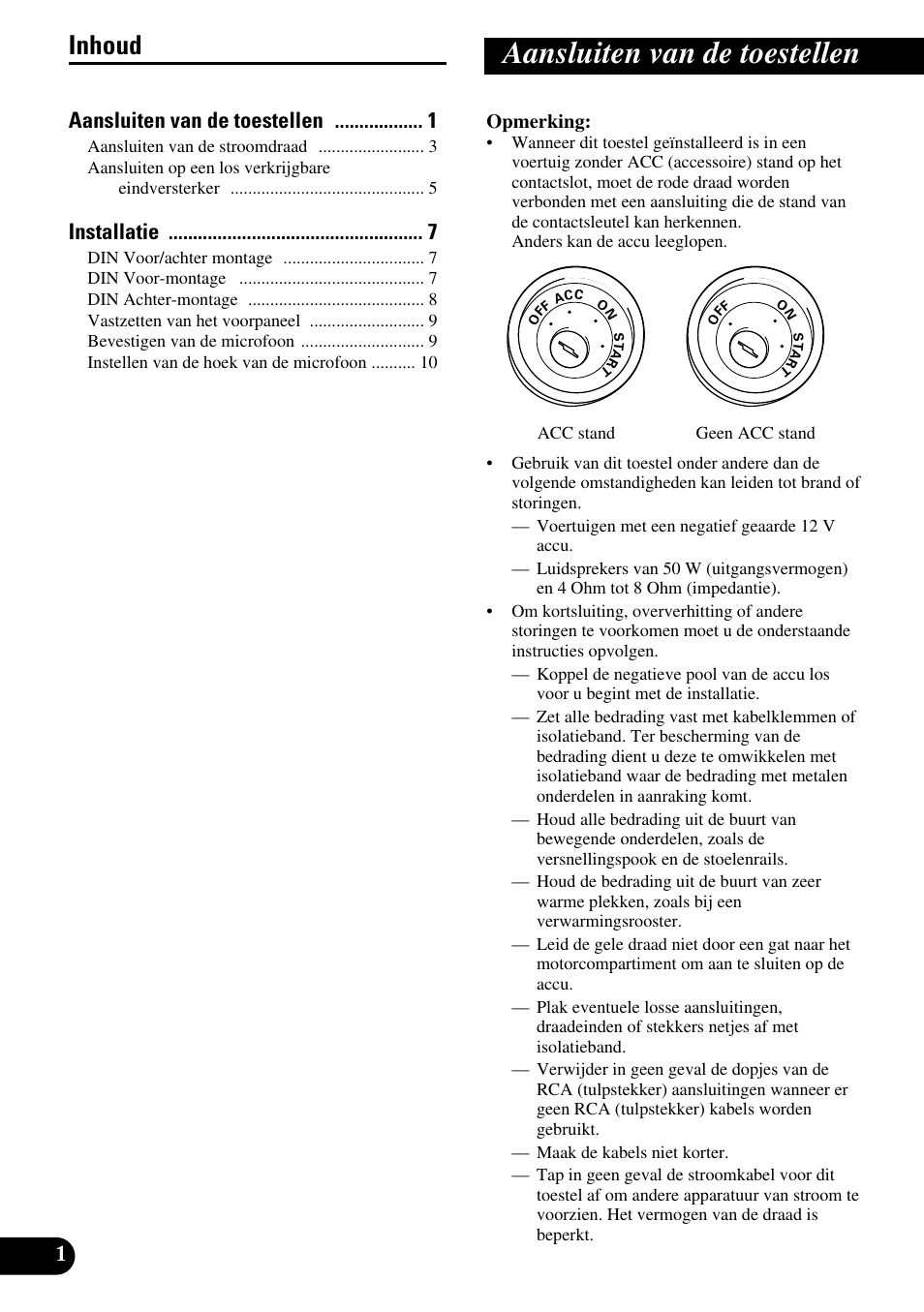 Nederlands, Aansluiten van de toestellen, Inhoud | 1aansluiten van de toestellen, Installatie | Pioneer DEH-P85BT User Manual | Page 52 / 72