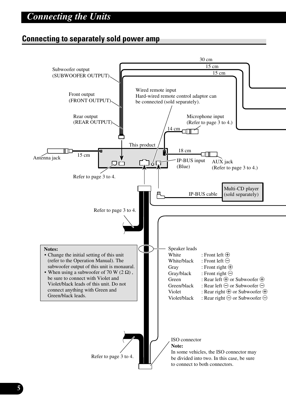 Connecting to separately sold power amp, Connecting the units | Pioneer DEH-P85BT User Manual | Page 6 / 72