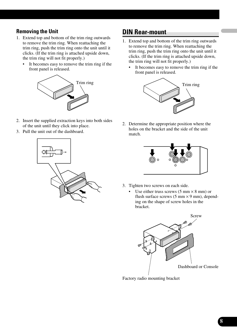 Din rear-mount | Pioneer DEH-P85BT User Manual | Page 9 / 72