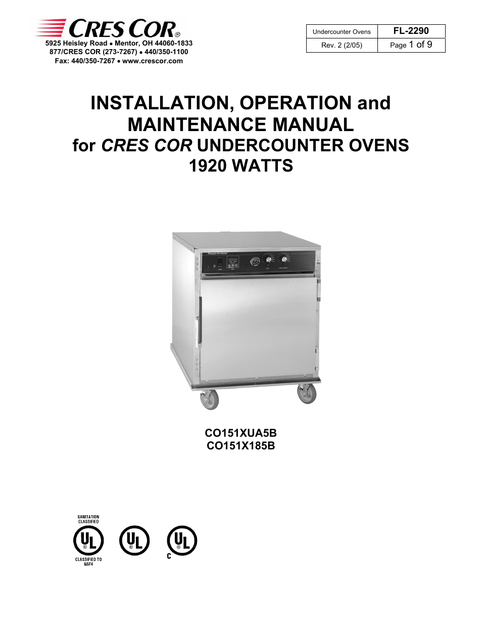 Cres Cor CO151X185B User Manual | 9 pages