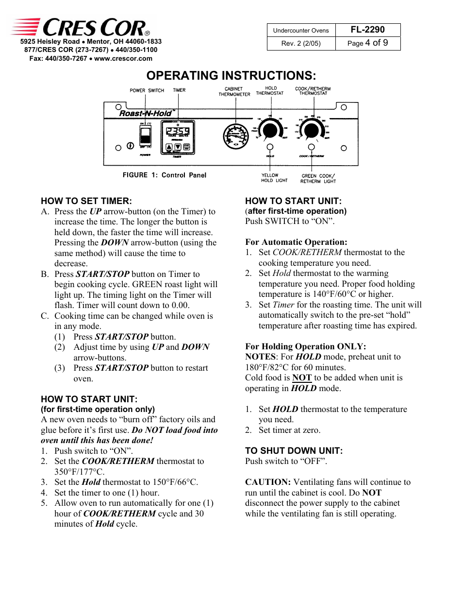 Operating instructions | Cres Cor CO151X185B User Manual | Page 4 / 9