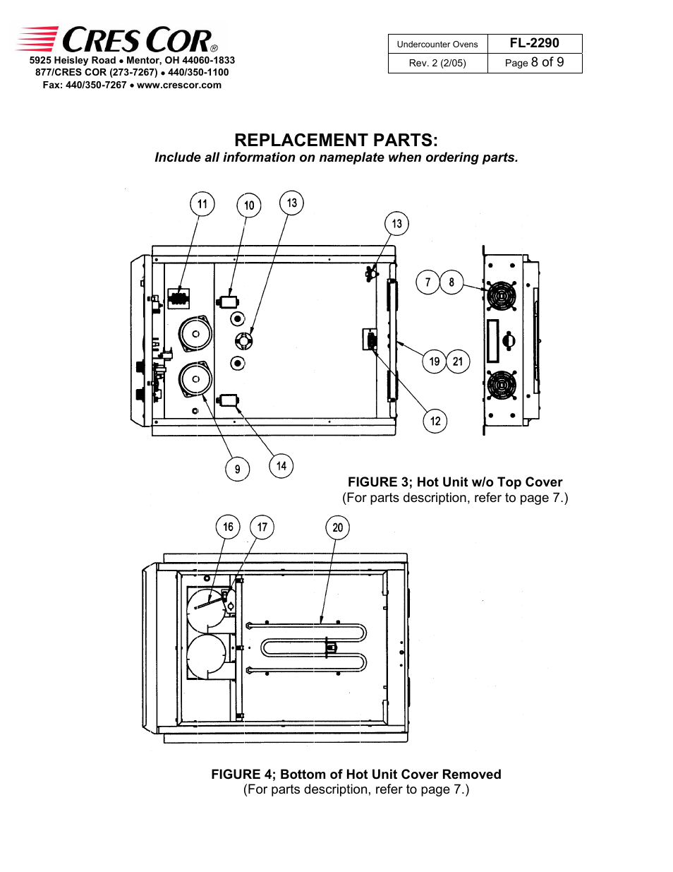 Replacement parts | Cres Cor CO151X185B User Manual | Page 8 / 9