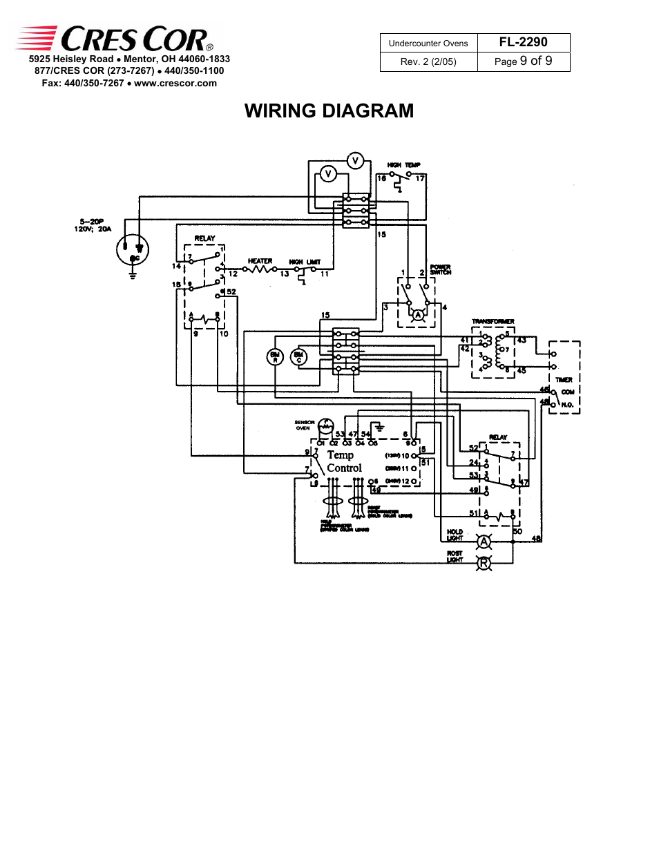 Wiring diagram | Cres Cor CO151X185B User Manual | Page 9 / 9