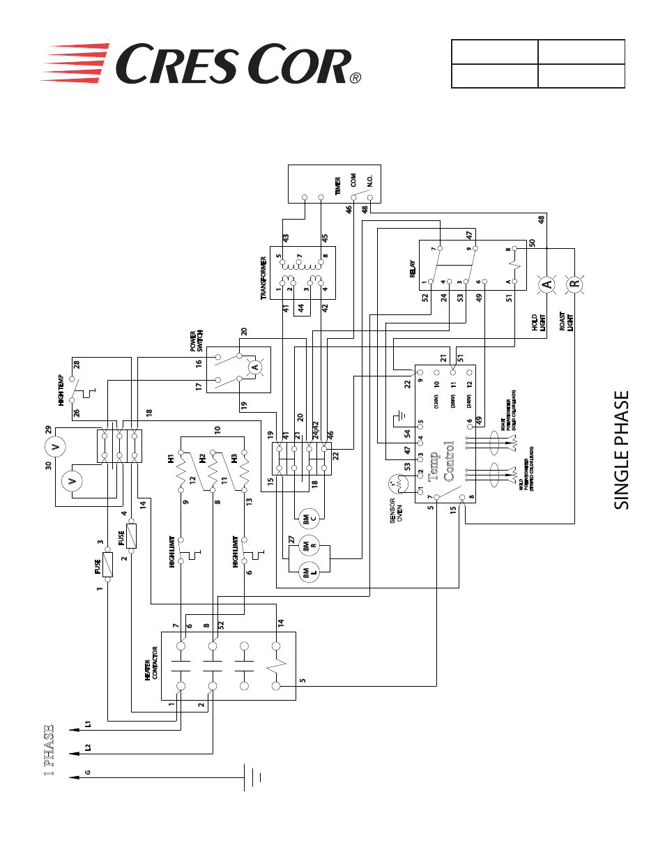 Single phase, Wiring diagram single phase, Temp control | 1 phase, Fl-2271, Ovens | Cres Cor CO-151-HUA-6B User Manual | Page 11 / 12