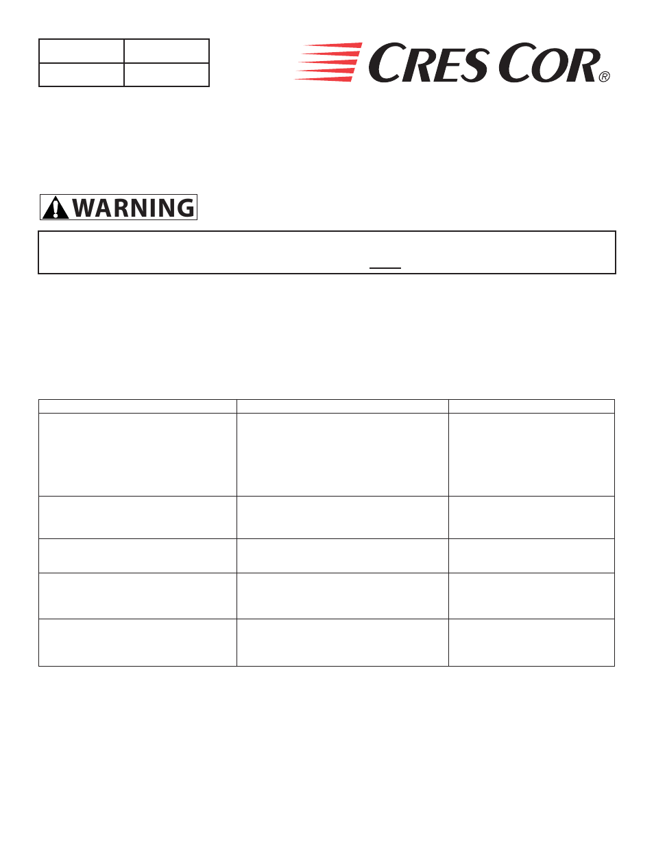 Warning, Maintenance instructions | Cres Cor CO-151-HUA-6B User Manual | Page 6 / 12