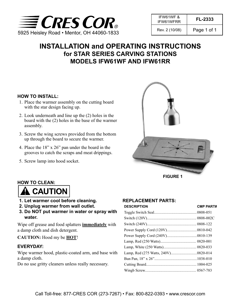 Cres Cor Star Series Carving Stations IFW61RR User Manual | 1 page