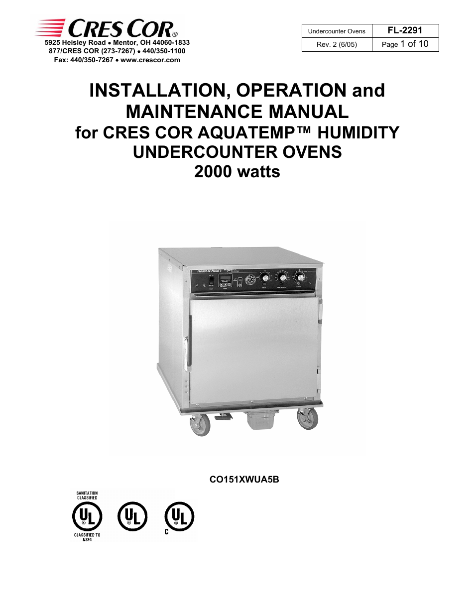 Cres Cor CO151XWUA5B User Manual | 10 pages